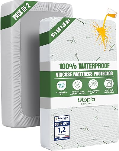 Waterproof Viscose Mattress Protector, Single Bed 90x190x30 cm, Pack of 2