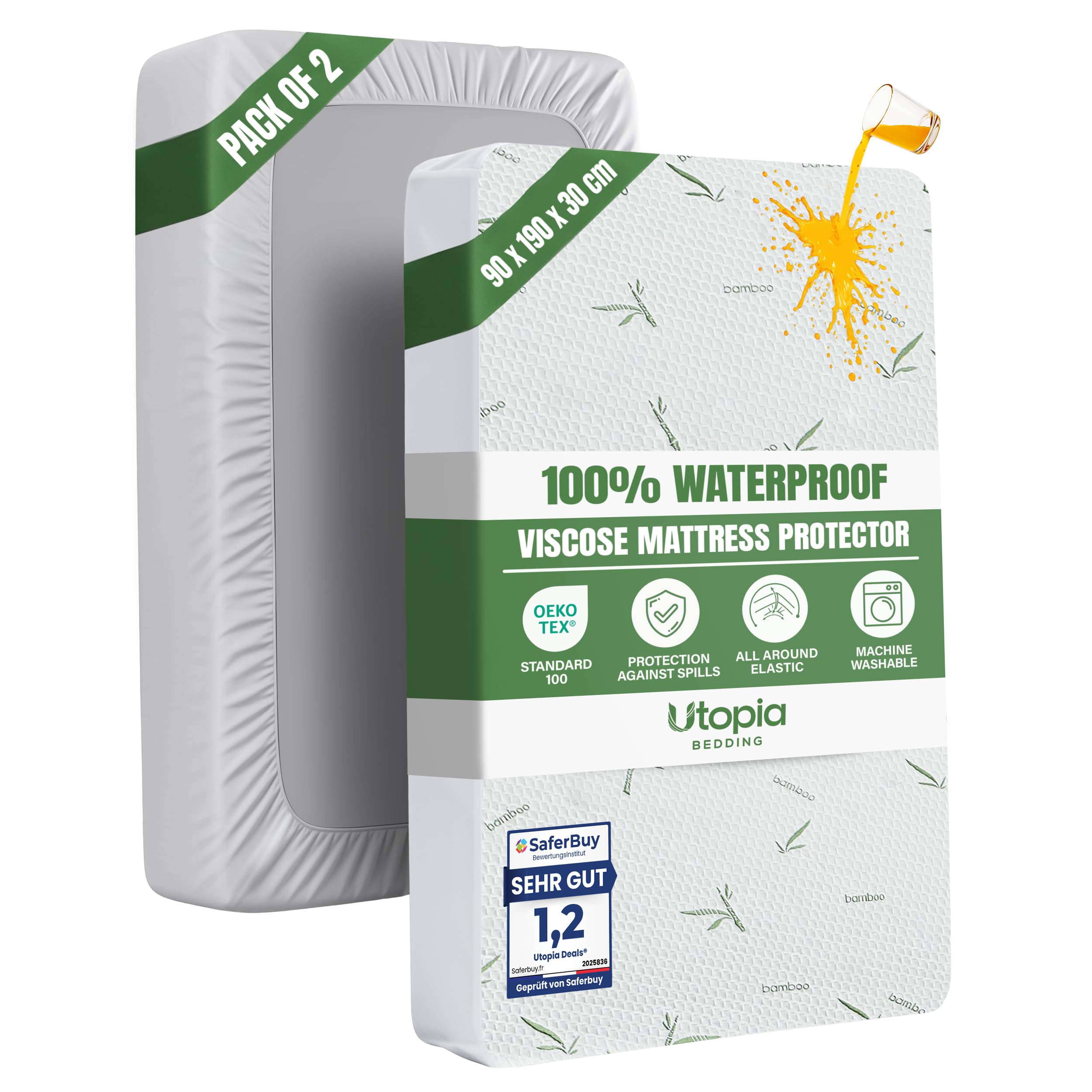Utopia Bedding Waterproof Mattress Protector, Single Bed Size 90 x 190 x 30 cm (Pack of 2), Premium Mattress Cover, OEKO-Tex Certified, Breathable and Machine Washable — image 1