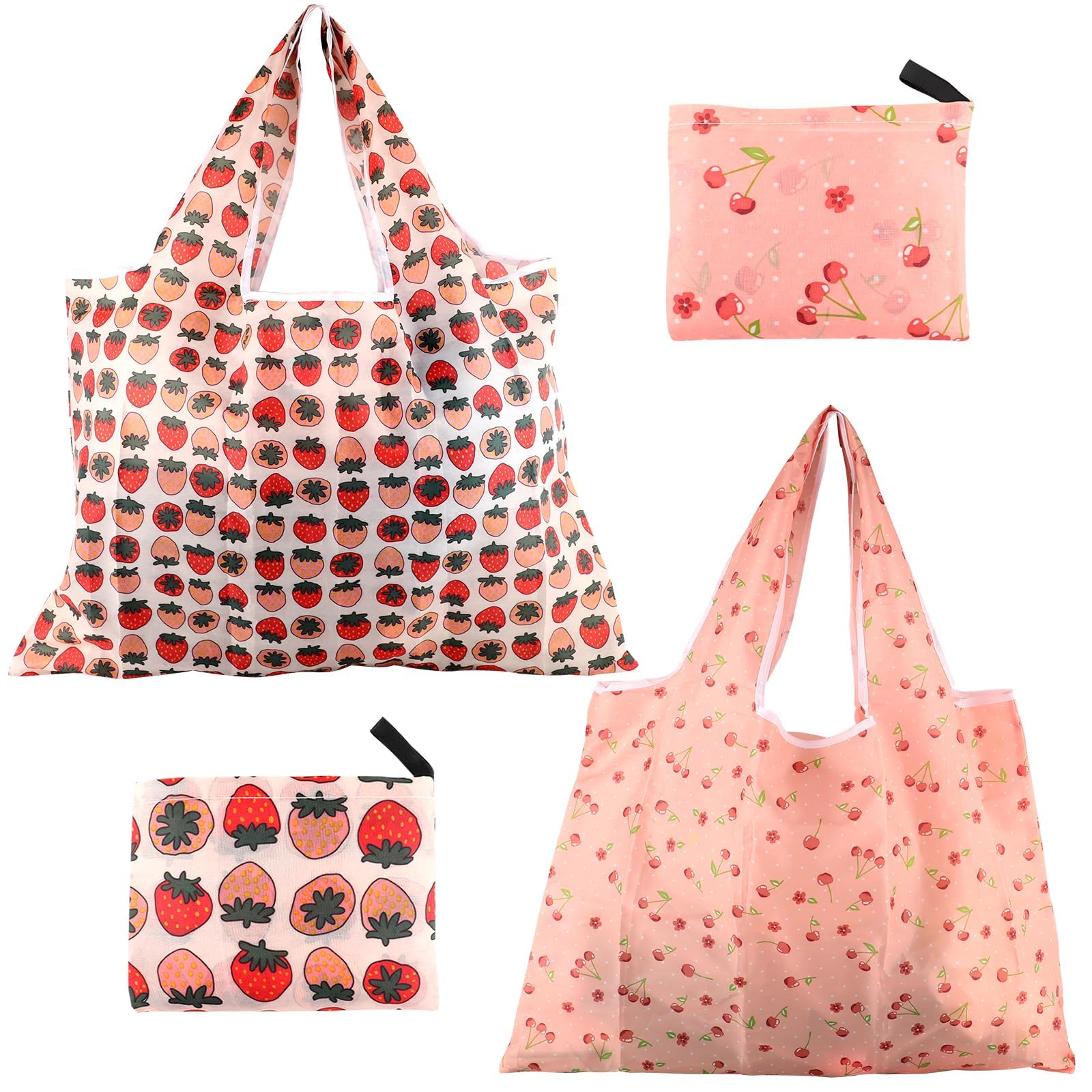 Nexlynk 2 Pcs Extra Large Reusable Grocery Bags, Foldable Shopping Bags with Handles, Cute Fruit Market Tote Bag, Lightweight Waterproof Durable Tote Bag for Daily Shopping Travel Outdoors (58x40cm)