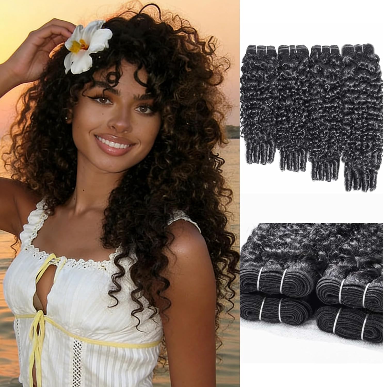 22 24 26 Inch Burmese Curly Bundles Human Hair 3C4A Spiral End Quick Curly Water Wave Bundles Human Hair Extensions 3Pcs for Women Natural Black