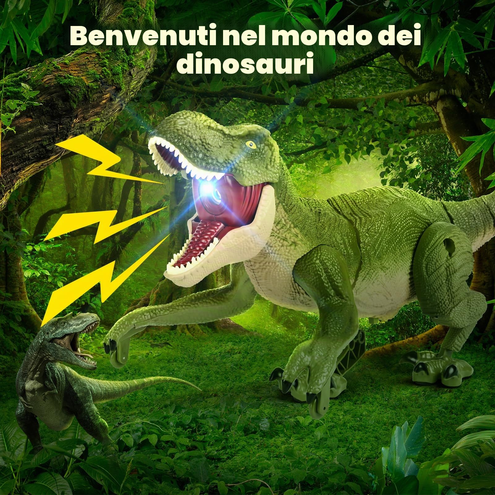 Regalo Dino telecomandato per bambini, Camminando e Ruggendo Dinosauro Giocattolo Realistici con Suoni Ruggenti e Luce LED,Dinosauro Robot Regalo per Bambini Ragazzi Ragazze 3-12 Anni (B)