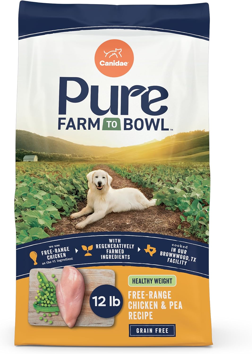 Canidae Pure Farm to Bowl Free-Range Chicken & Pea, Healthy Weight, Grain-Free Dry Dog Food, Adult, 12lb