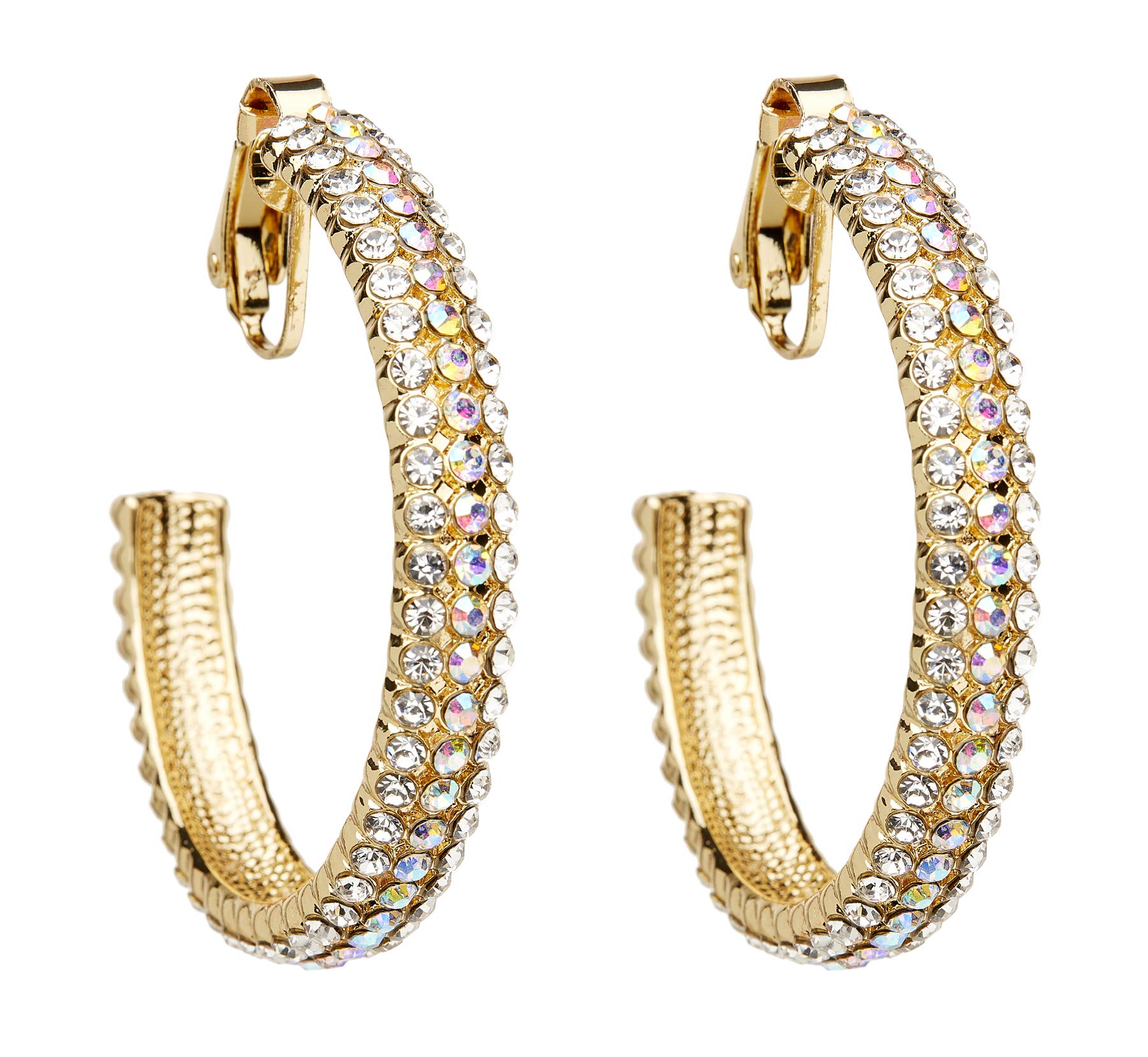 Clip Su Orecchini - Oro Placcato Cerchio Con Cristalli Chiari