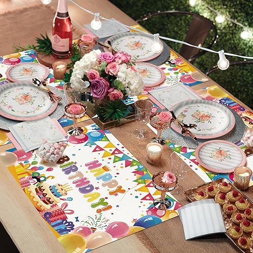 Miniatura 6 de Paquete de 50 manteles individuales de papel desechables de 16 x 11 pulgadas, banderas de colores, globos, pasteles, manteles individuales para