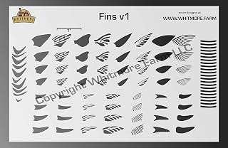 Fins v1 Assortment Fishing Lure Airbrush Stencil - Mylar Reusable (7.5 Mil Mylar)