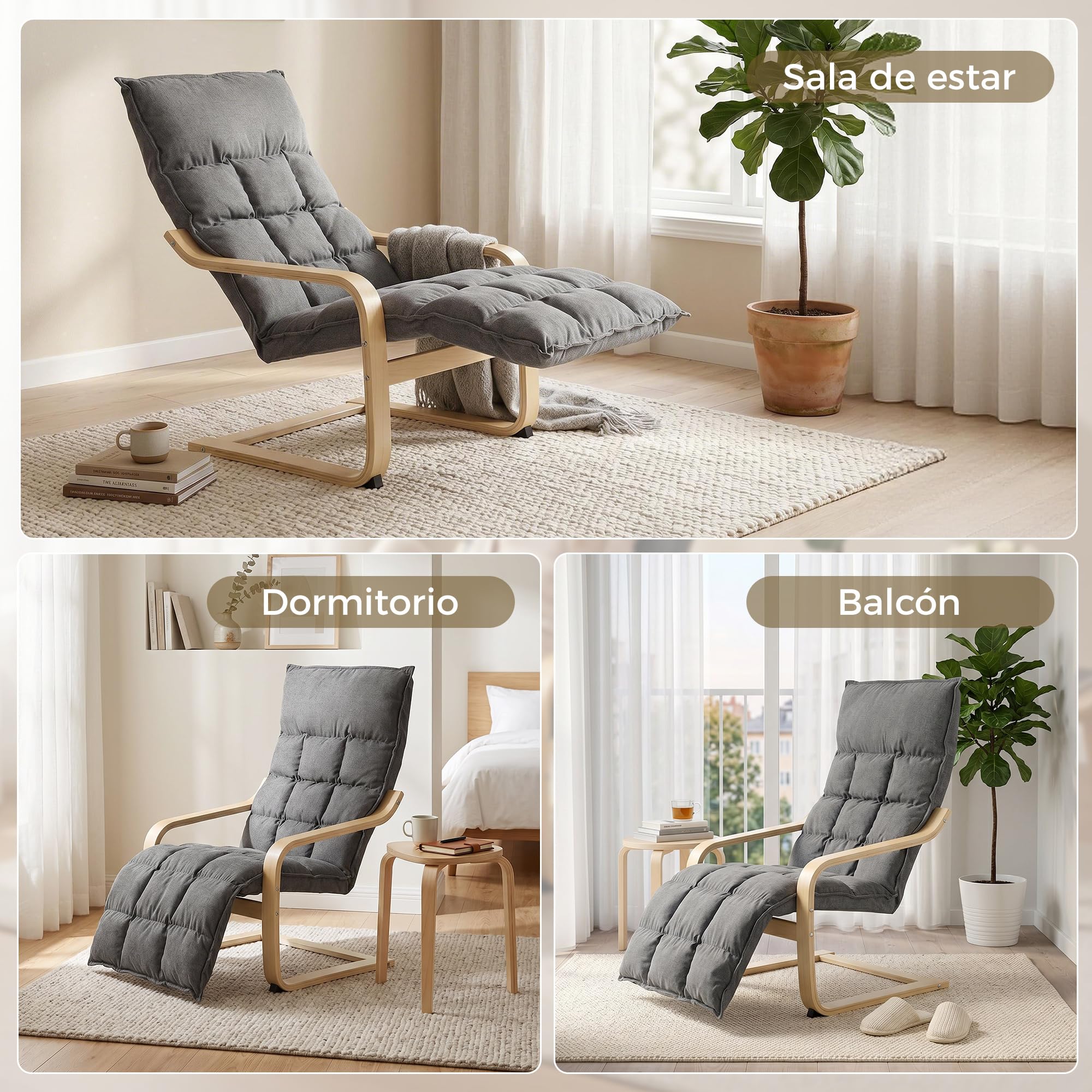 HOMCOM Sillón de Salón con Reposapiés Balanceo Suave, Respaldo Alto Gris