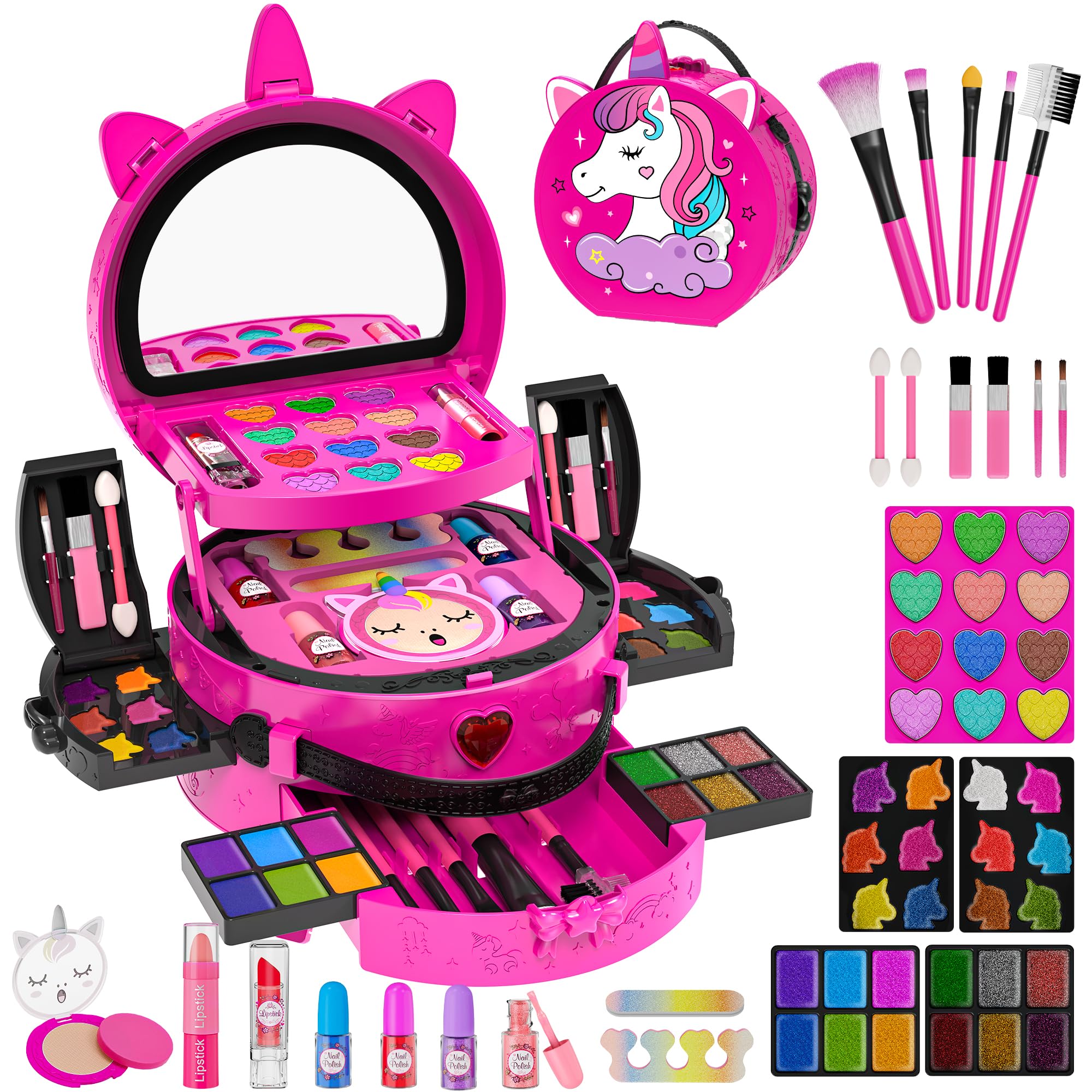 59 Pcs Kid Makeup Kit Toy for Girl, Gentle Washable Makeup Case with Mirror
