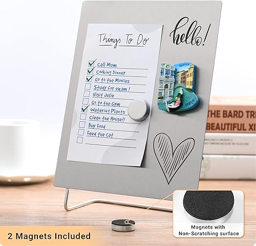 Miniatura 4 de Tablero de anuncios magnético con soporte, pequeño tablero de notas de borrado en seco, caballete de metal de mesa para exhibición magnética, 10 x 8