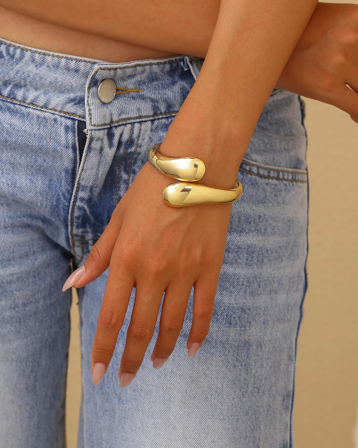 Bangle Bracelets for Women | 14K Gold Plated Trendy Wide Bracelets | Hinged Arm Cuff Bangles Chunky Bracelet for Women - Image 2