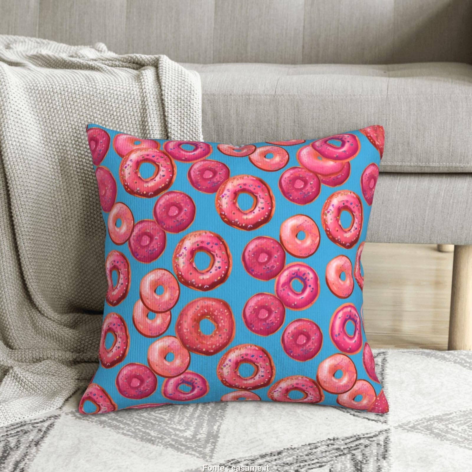 Housses de coussin velours côtelé beignets roses décoration maison