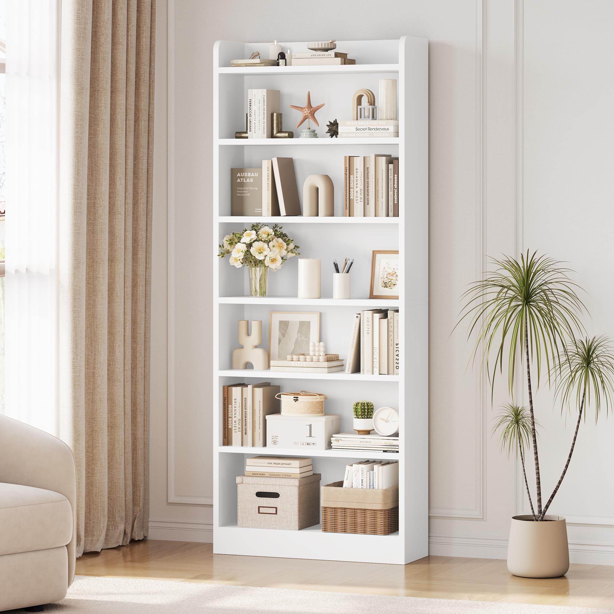 Yaheetech Bücherregal, 7 Fächern Bücherschrank mit Verstellbarer Regalboden, 180,5 cm H Standregal, offenes Aufbewahrungsregal für Wohnzimmer/Heimbüro/Arbeitszimmer, Weiß | Bücherschrank mit Verstellbarer Regalboden, offenes Aufbewahrungsregal für Wohnzim