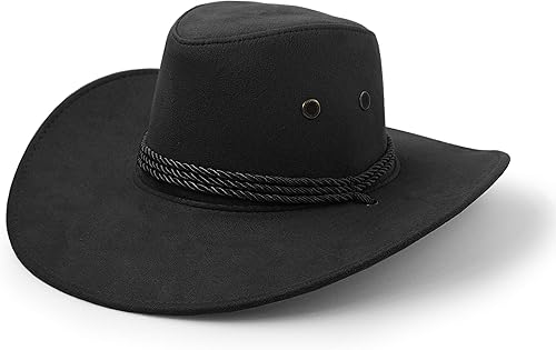 Miniatura 5 de Sombrero de vaquero, sombrero de sol, de piel sintética de fieltro de gamuza, gorra de viaje, sombrero occidental, protección solar al aire libre