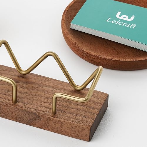 Miniatura 5 de Tarjetero para escritorio, soporte de tarjeta de visita de escritorio de madera y latón, organizador de tarjetas de índice (corona de nogal)