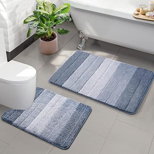 KMSON Juego de 2 alfombrillas de baño con contorno en forma de U, antideslizantes, ultrasuaves y absorbentes de agua, lavable a máquina, de secado