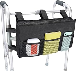 supregear Walker Bag, Durable Folding Rollator Walker Accessories Pouch Tote Organizer for Walker Rollator and Wheelchair, Machine Washable, Black