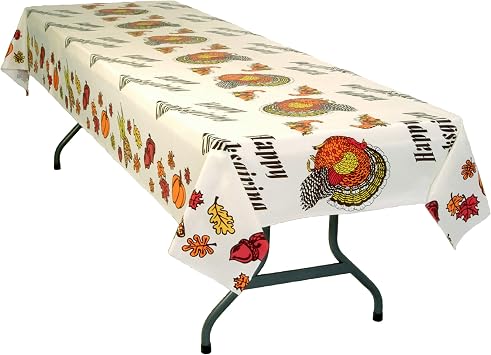 Table Mate USA Thanksgiving Turkey Plastic Table Cloth Heavy Duty Disposable Table Cover 54 x 108 for 6 to 8 Foot Tables Made in The USA Christmas Thanksgiving Parties BBQs