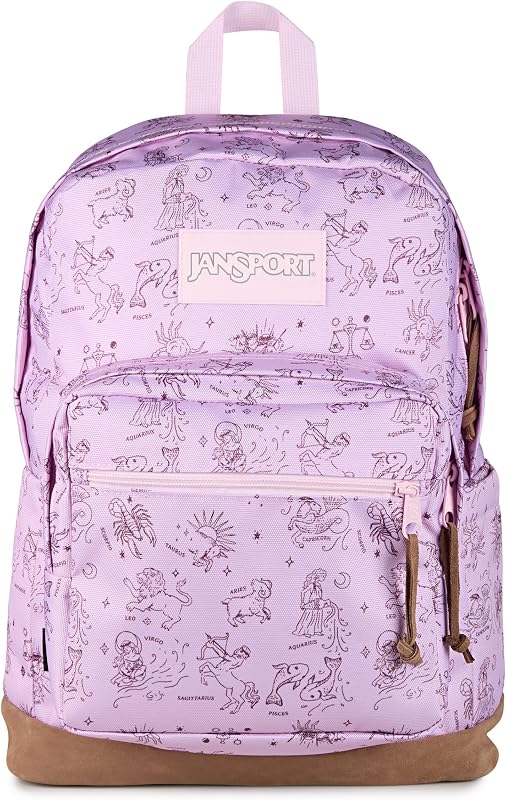 JanSport Right Pack Mochila - Mochila duradera con funda acolchada para portátil de 15", amplio compartimento principal y bolsillo integrado para botella de agua - Horoscope Horizons Pink Ice/Mahogany Haze