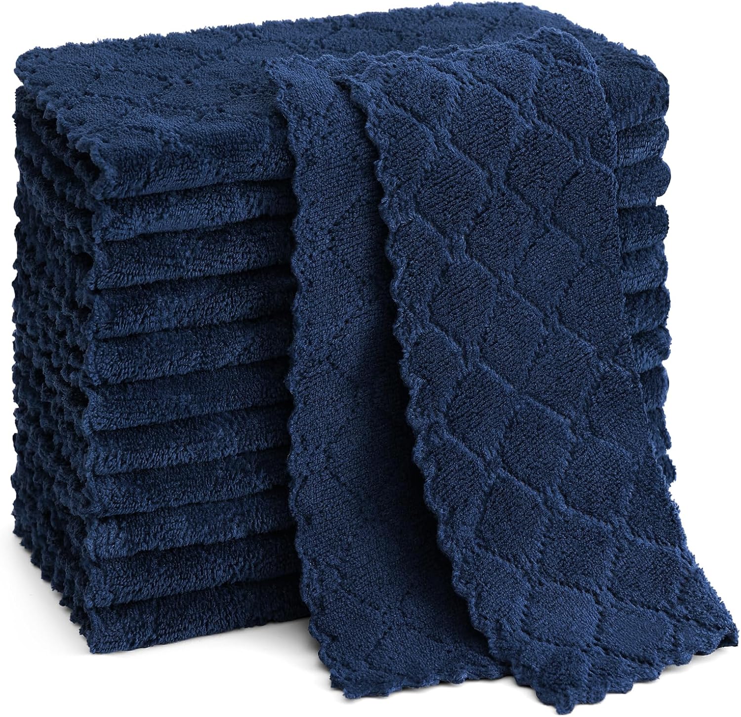 Homaxy 12 Pack Kitchen Dish Cloths (10 x 10 Inches, Navy Blue), Super Soft and Absorbent Coral Velvet Dish Towels, Nonstick Oil Fast Drying Microfiber Cleaning Cloth, No Lint Household Dishcloths