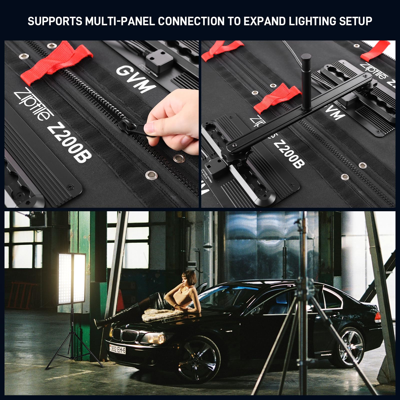 Painel de luz LED bicolor GVM 200W, Z200B, luz de vídeo macia