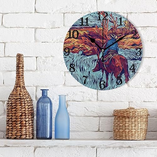 Miniatura 3 de KLL Cowboys in The Valley 10 Inch Round Wall Clock Retro Silent Modern for Bedroom Classroom Home reloj de pared para sala