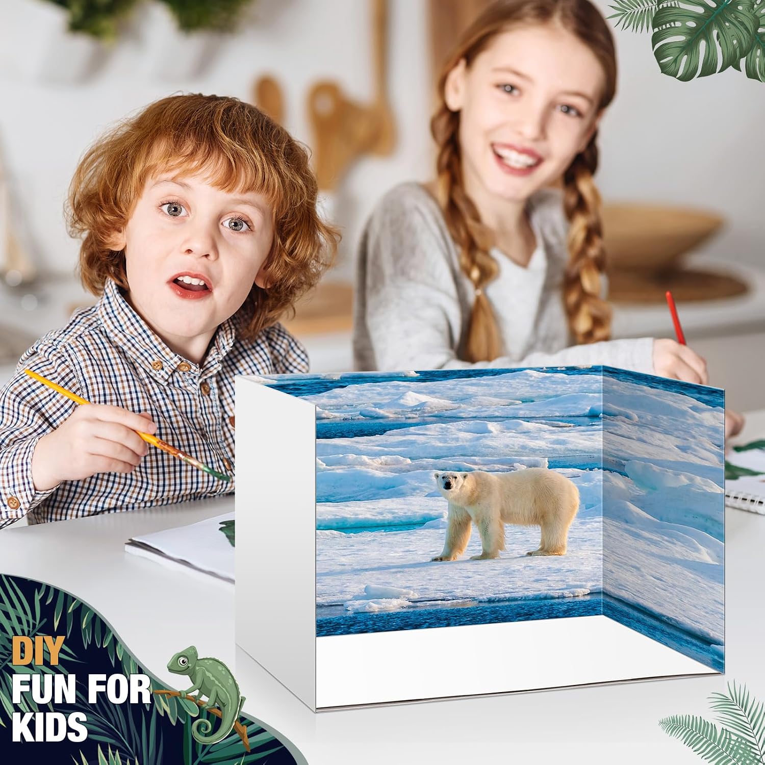 Leinuosen 5 Pcs Diorama Box Cardboard Kit, 11.8 x 8.7 x 8.3 Inches Desk Diorama Materials for Christmas Construction Project Supplies Display Case, with Double Sided Tapes(Arctic Animals Style)