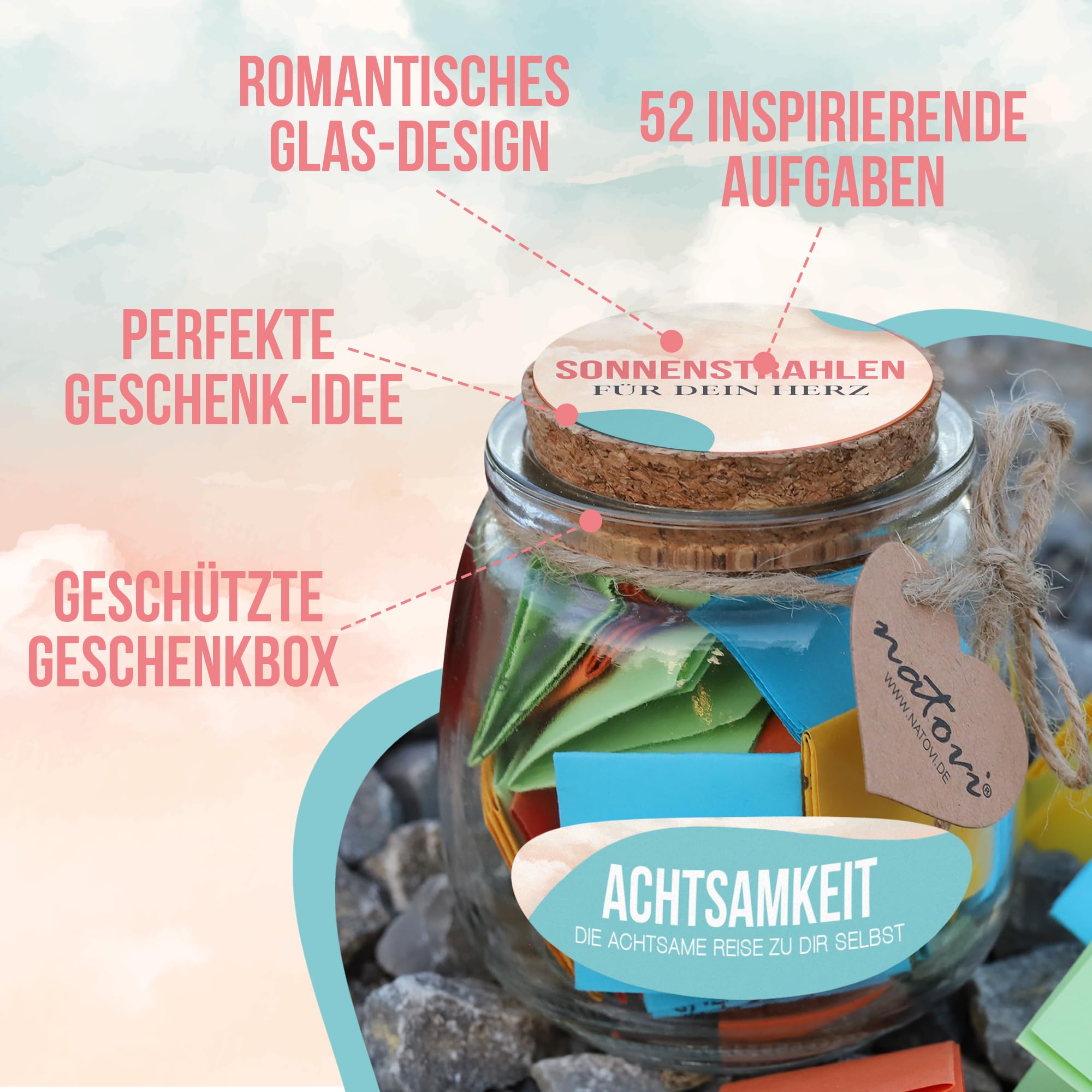 52 Achtsamkeitskarten im Glas - Geschenk Frauen für Selbstliebe, Achtsamkeit & positive Gedanken - Entspannungs Geschenk für Frauen (Packung mit 2)
