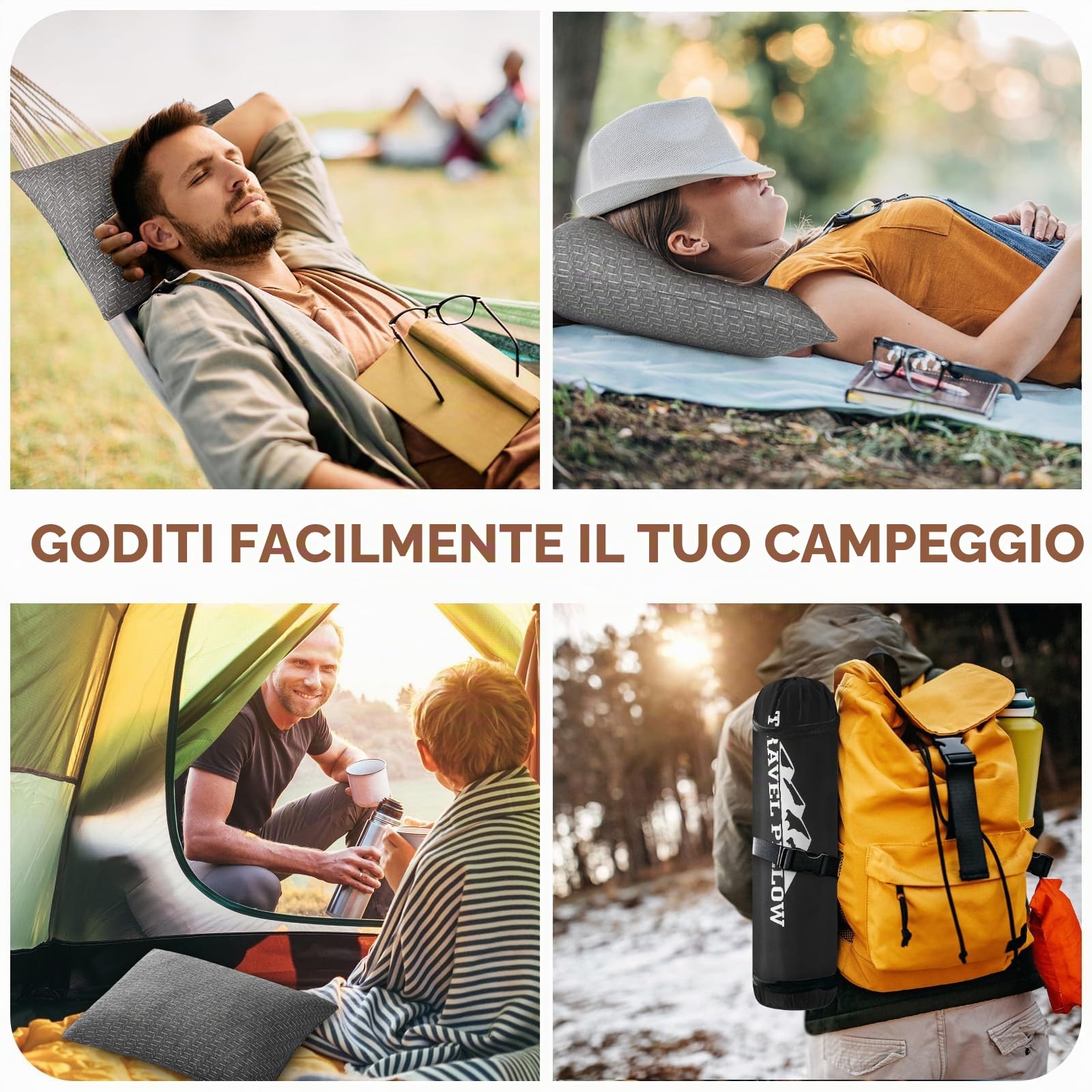 Cuscino da campeggio da viaggio, piccolo cuscino in memory foam, comprimibile, rigido, traspirante, ideale per escursioni, aereo e auto