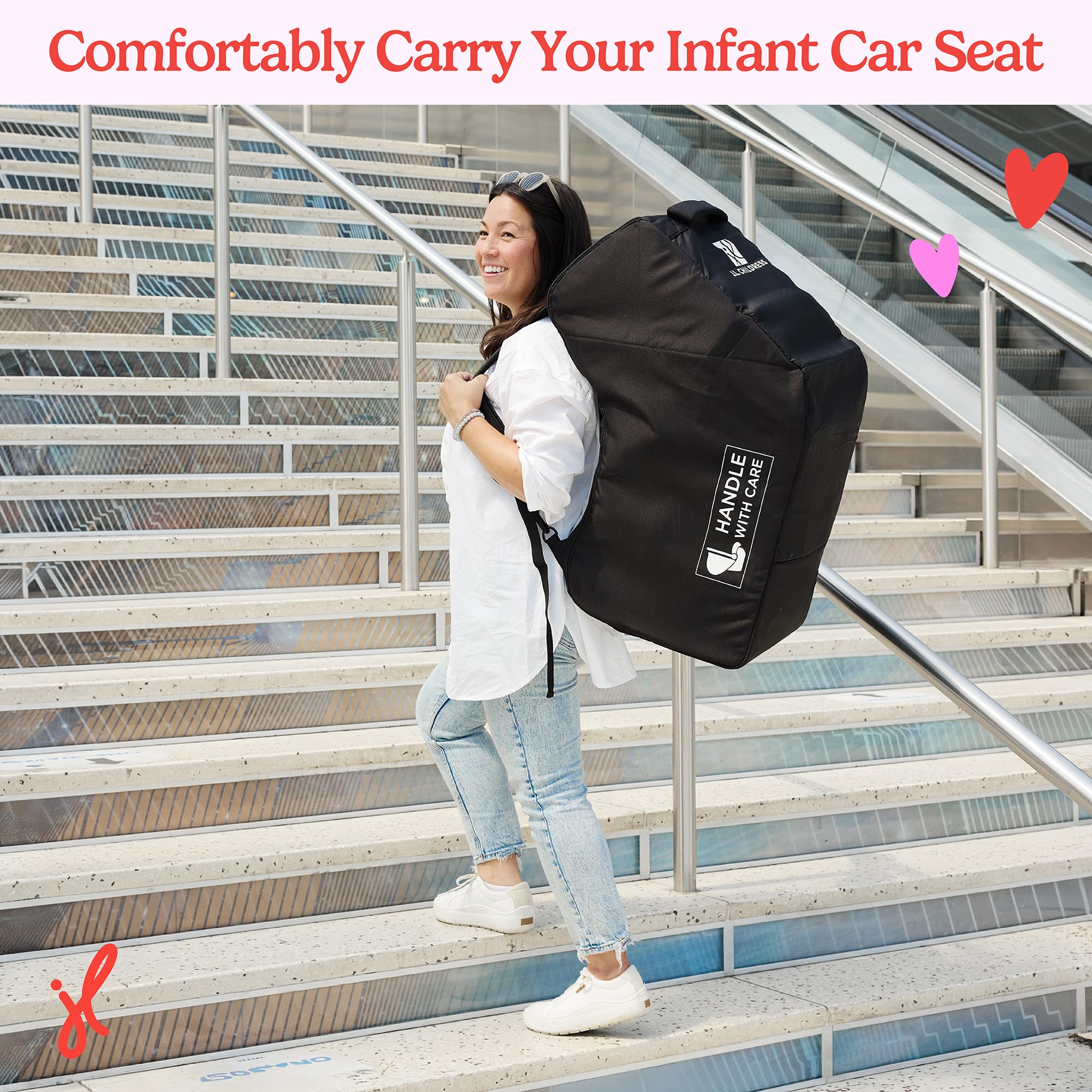 J.L. Childress Premier - Borsa da viaggio per seggiolino auto, imbottitura spessa, cinghie per zaino e supporto AirTag, compatibile con seggiolini auto UppaBaby, Nuna, Chicco e altri seggiolini auto