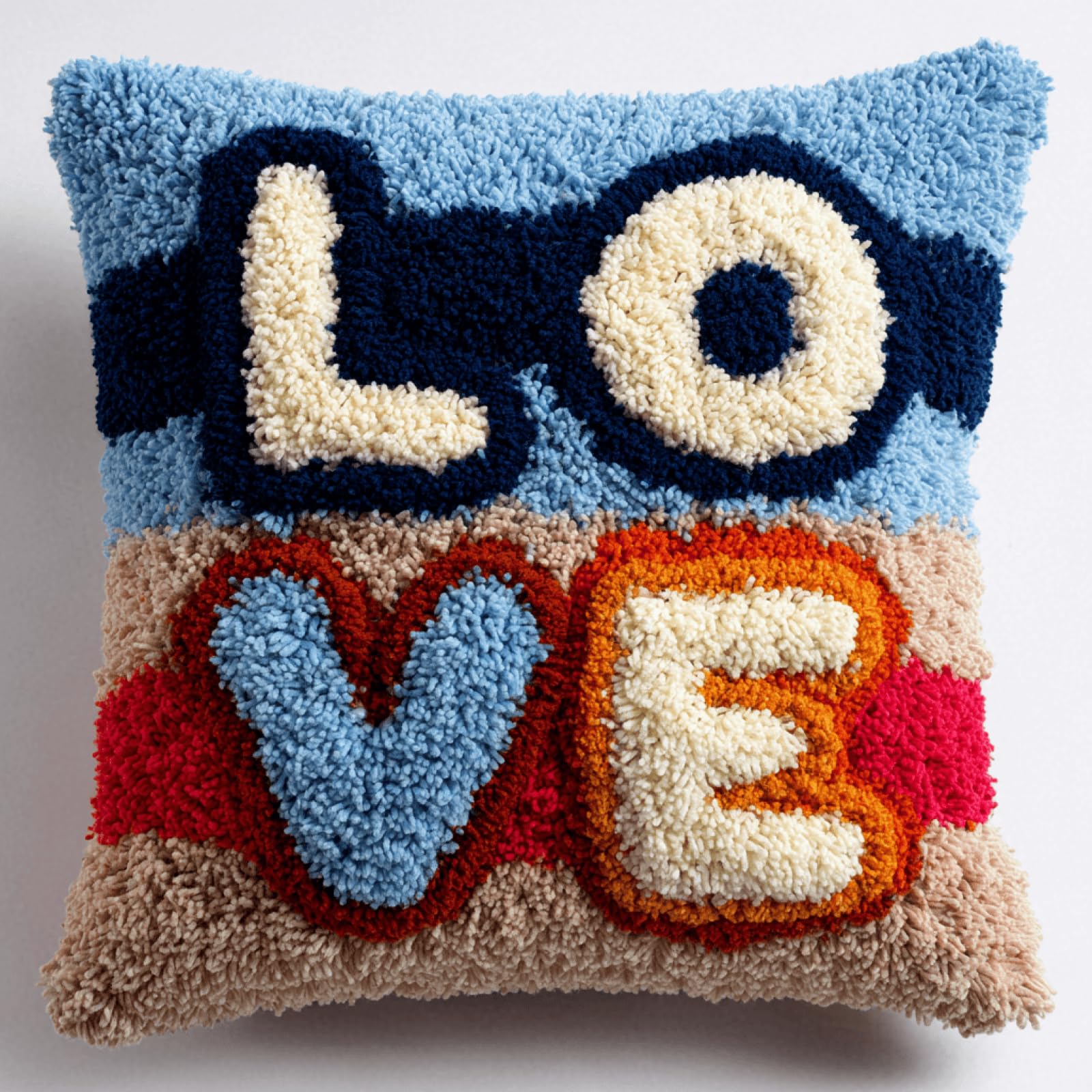 Taxpy Love Pattern DIY Latch Hook Pillow Kit,17x17in Handmade Cushion Cover Craft Set with Colour Printed Canvas and Yarn,Cozy Decorative Throw Pillow for Sofa Bedroom