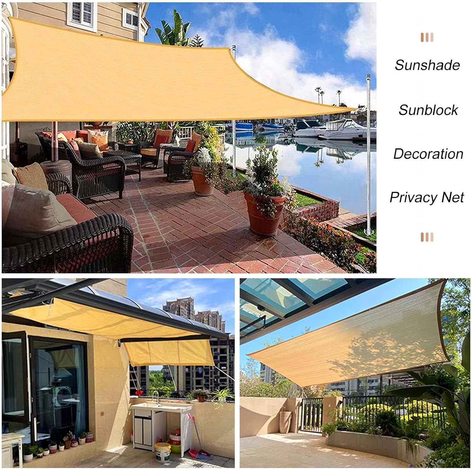 Shade Netting for Garden,Shade Cloth With Grommets 1×2m 2×3m 3×3m 3×4m 3×5m 3×6m 4×4m 4×5m 4×8m,90% Sunblock Shade Net Beige,Rectangular Shade Sails,Awning,Shade Mesh Tarp,Beige-7x12m(23*39.4ft)
