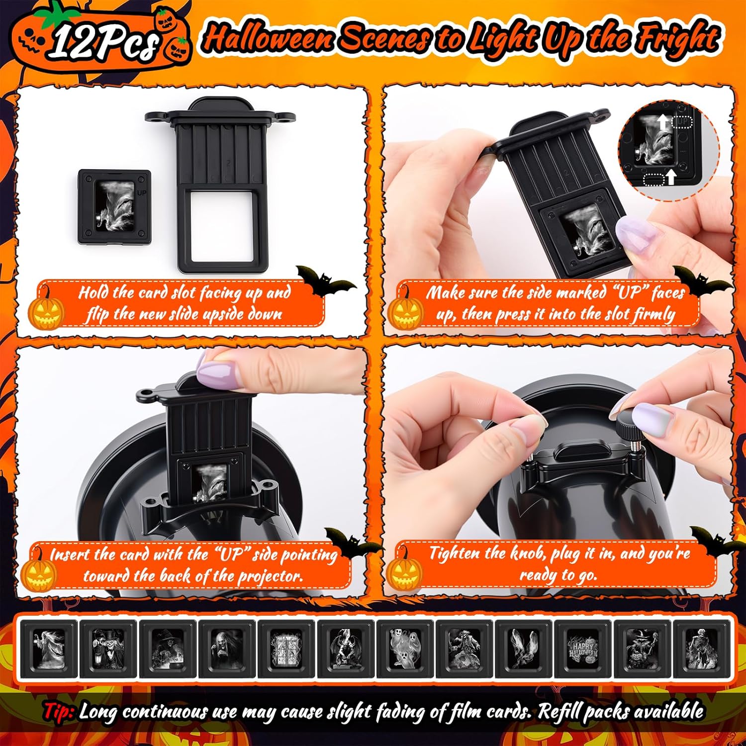 12 in 1 Halloween Ghost Projector Light Outdoor, 3D Dynamic Decoration Light 4 Color, Waterproof Scary Projector with Skeleton Ghost/Ghost/Pumpkin/Witch for Home Window Wall Halloween Holiday Decor