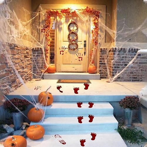 Miniatura 7 de Calcomanías de suelo con huella de mano sangrienta, calcomanías de pared de tamaño real, decoraciones de ventana de Halloween aterradoras para