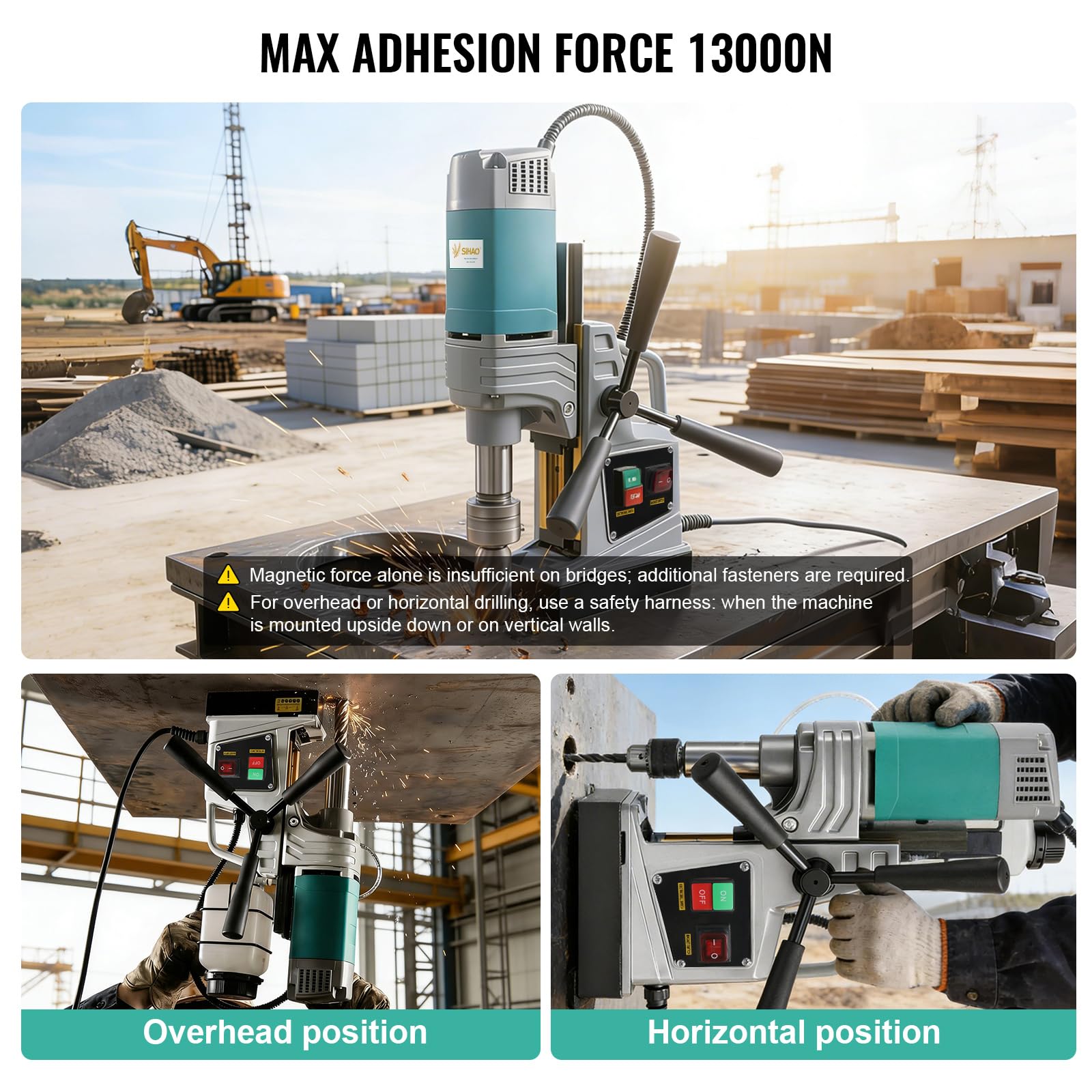 Ponceuse magnétique, 1550W Perceuse à Colonne Portable, 50mm&820 tr/min&10 vitesses, machine à percer électrique pour métallique (50mm/1450W)