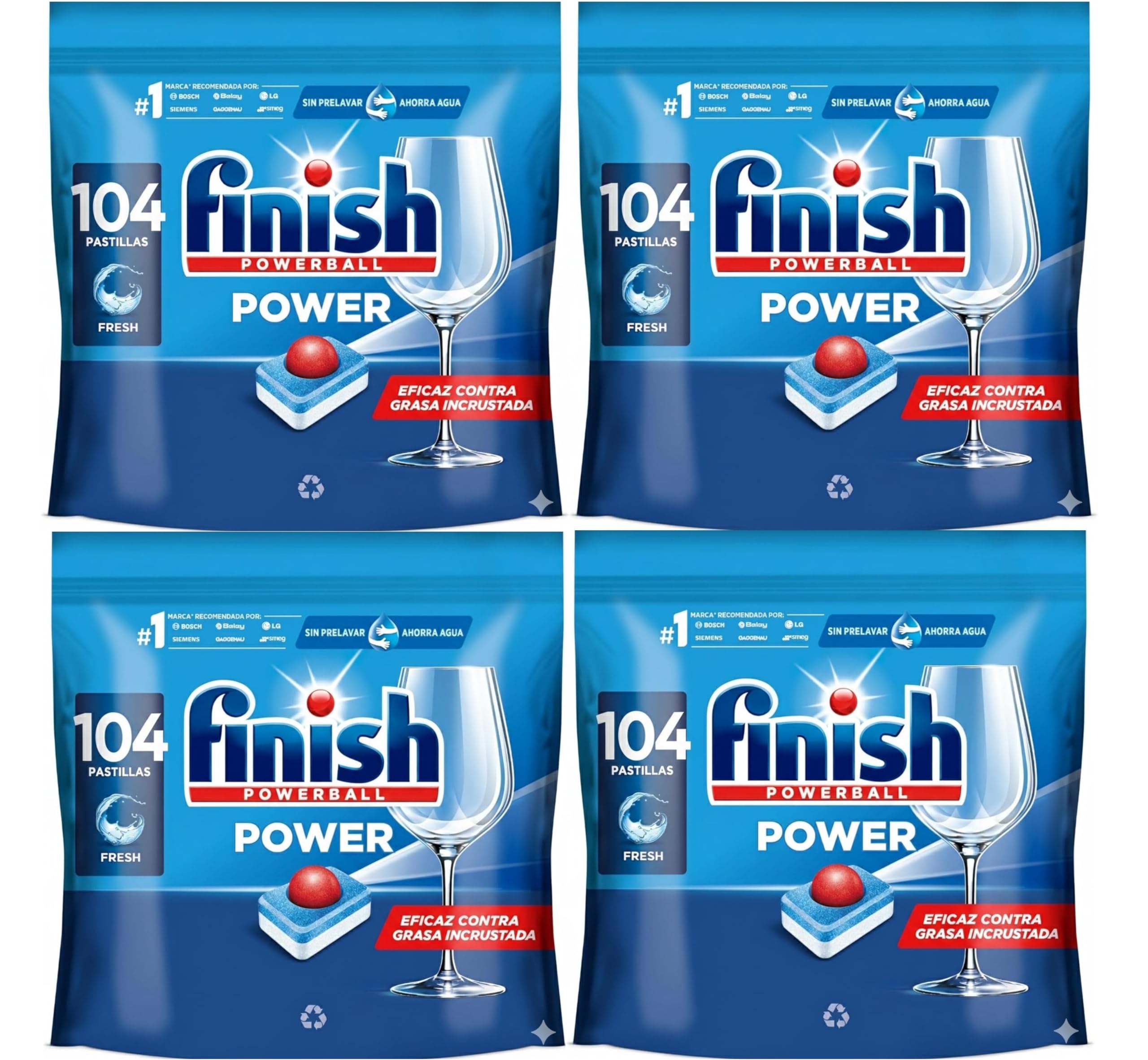 Finish Powerball Power All in 1 Pastillas para el lavavajillas todo en 1-4 Packs ahorro de 104 pastillas - 416 Pastillas