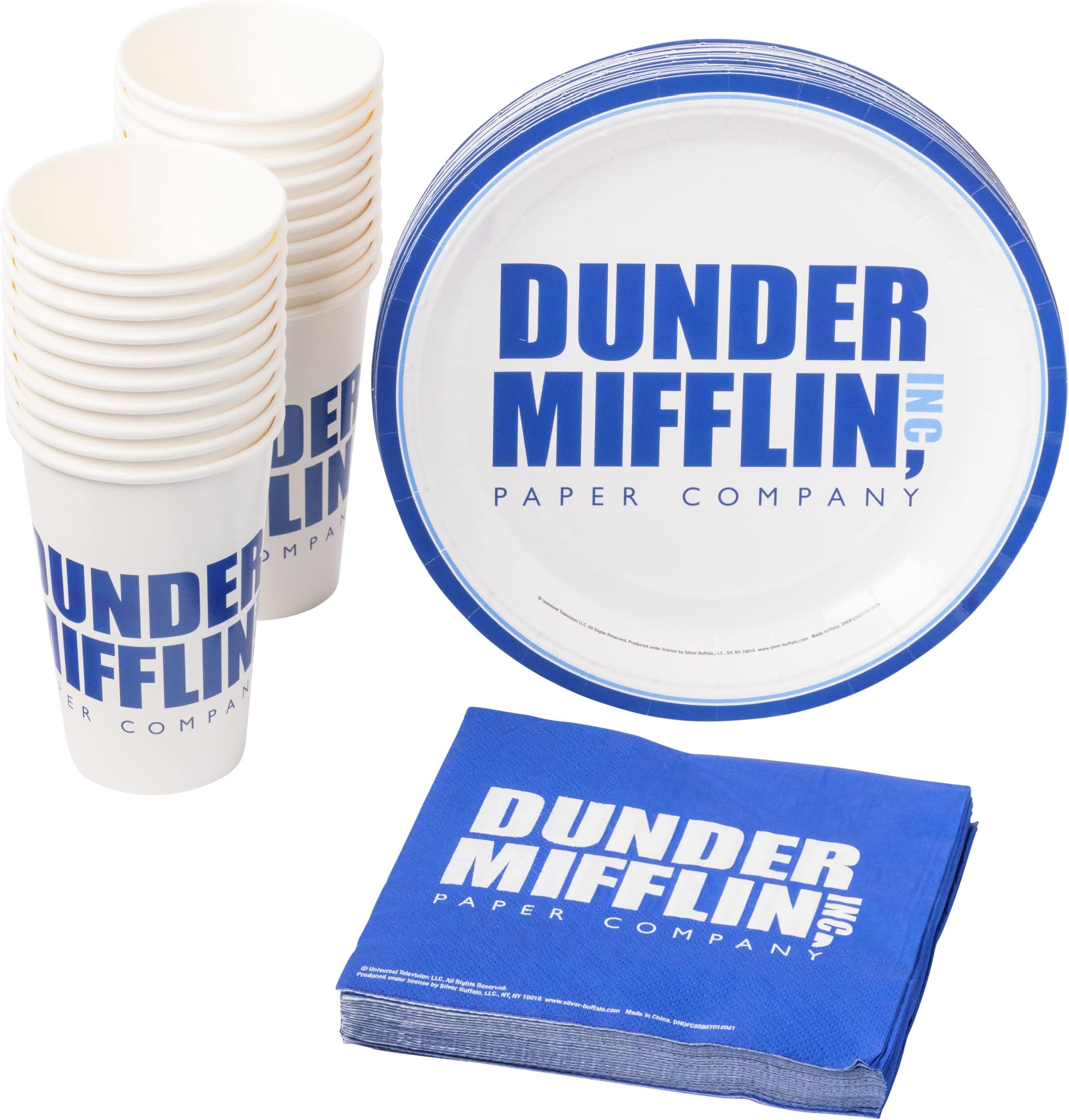 Silver Buffalo The Office Dunder Mifflin Classic Logo Party Tableware, Paper Plates Cups Napkins Party Pack Set, 60 Piece