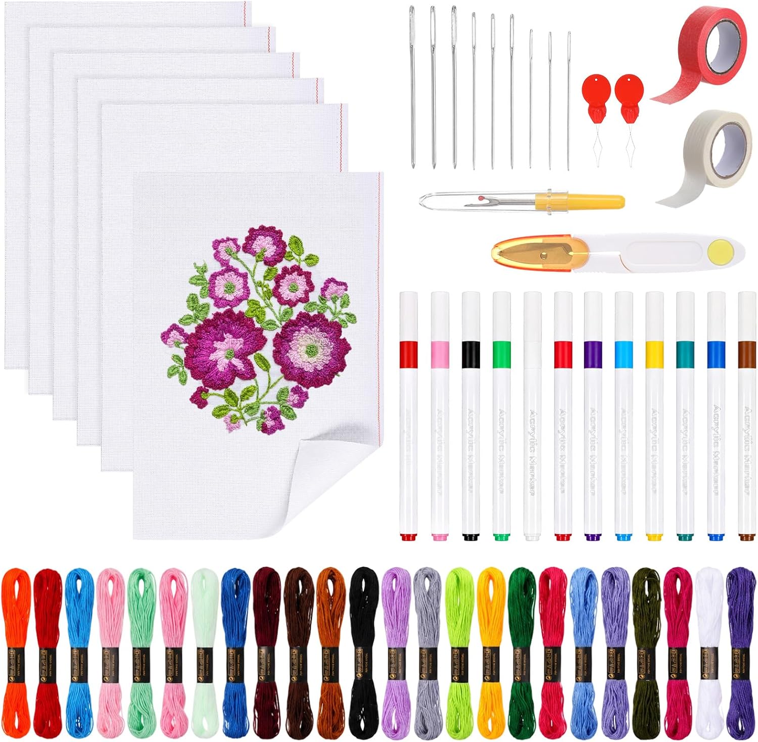56PCS Needlepoint Canvas Kit Include 6 Blank Canvases Threads & Starter Kit