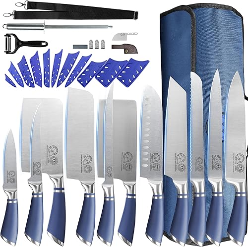 XYJ Cuchillos, juegos de cuchillos profesionales para maestros chefs, juego de cuchillos de chef de 11 piezas con bolsa, carnicero de carnicero para