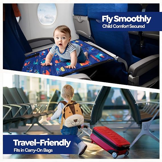 Teamko 幼児用飛行機ベッドキルト+カラー教育書付き | ポータブル飛行機シートエクステンダー 子供用 エッセンシャル飛行機ベッド コンパクト&快適なトラベルベッド 赤ちゃんと幼児用