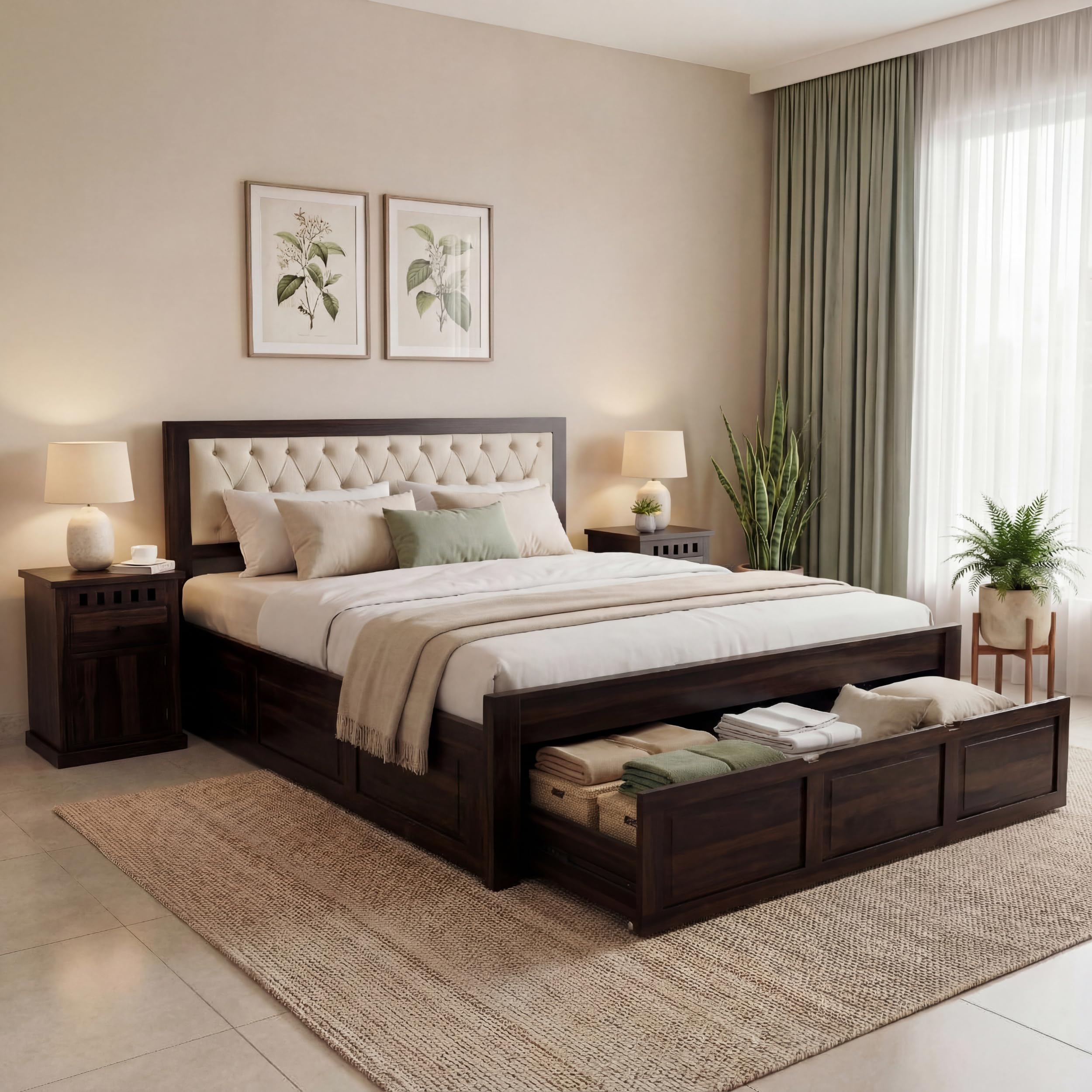 SONA ART & CRAFTS Zeus Sheesham Wood King Size Bed with Drawer Storage | Solid Wood Bed with Storage (78x72) | Wooden Bed King Size Cot Double Bed with Storage for Home (Walnut)-image-43