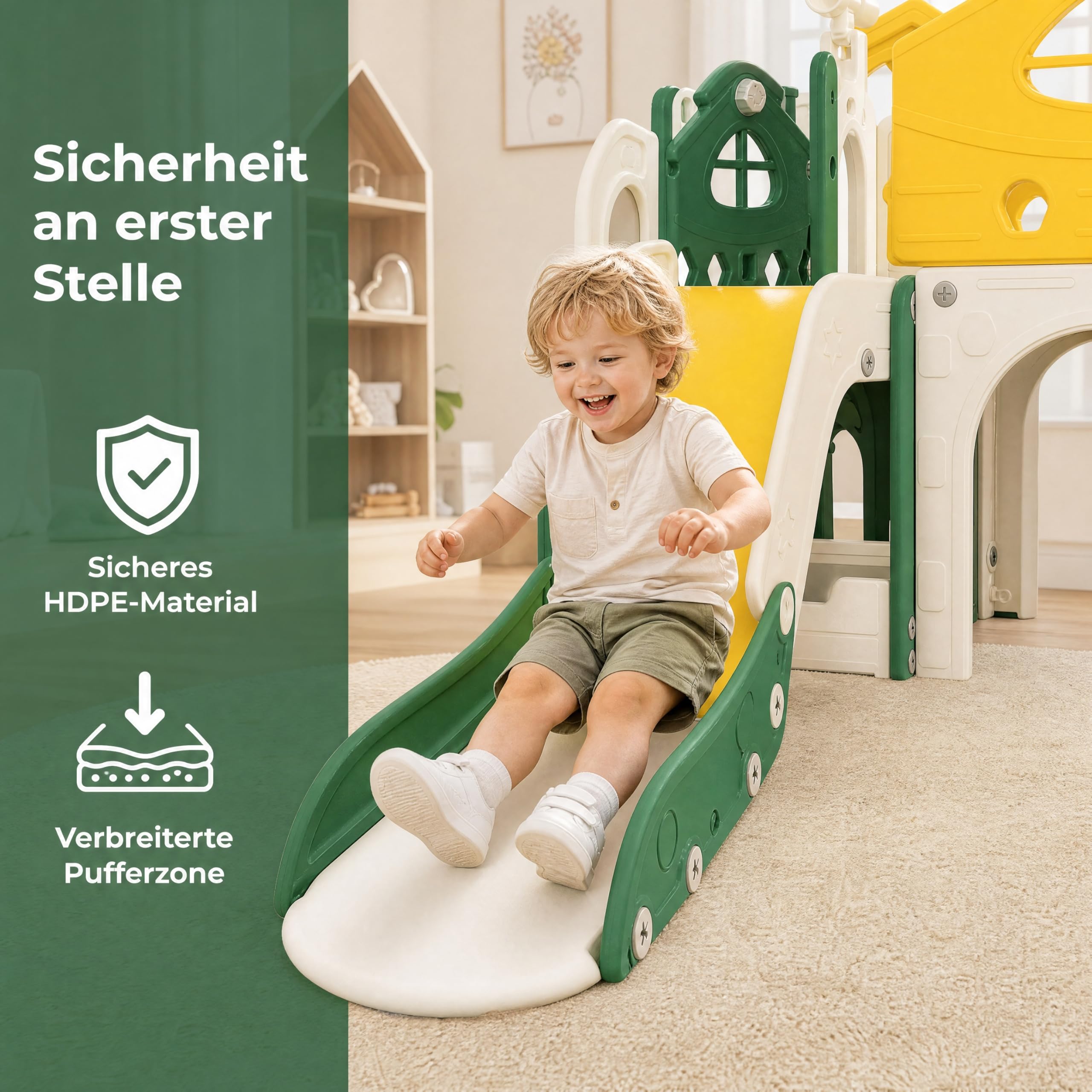 Rutsche für Kinder, 7 in 1, Rutsche für den Außen- und Innenbereich, Rutschenset für Kinder mit Treppe, Rutsche und Tunnel, für Kinder von 1 bis 6 Jahren, einzigartige Schieber, Gelb