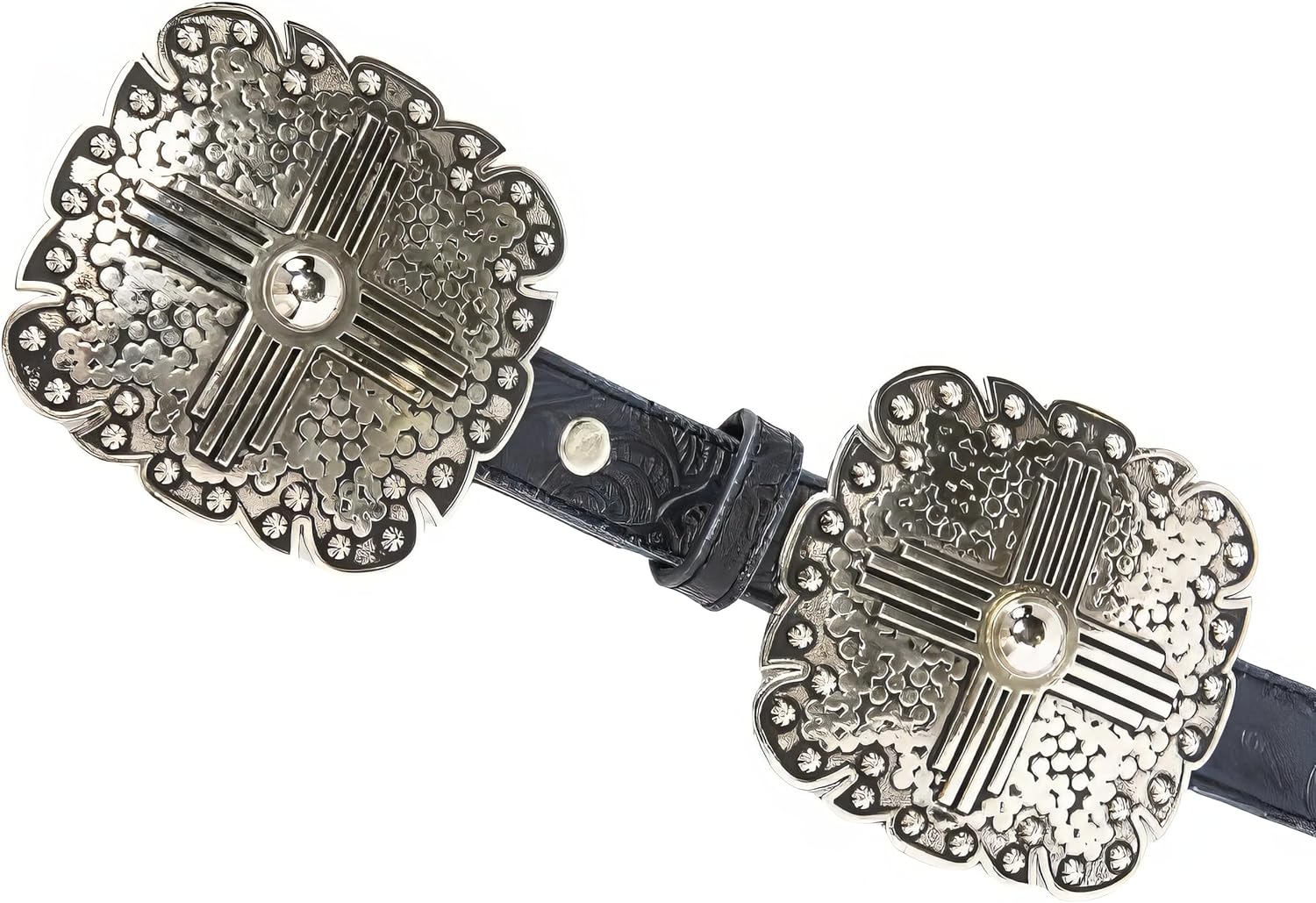 Angel Ranch Women’s Floral Embossed Leather Belt with Western Square Conchos and Removable Buckle - Image 4