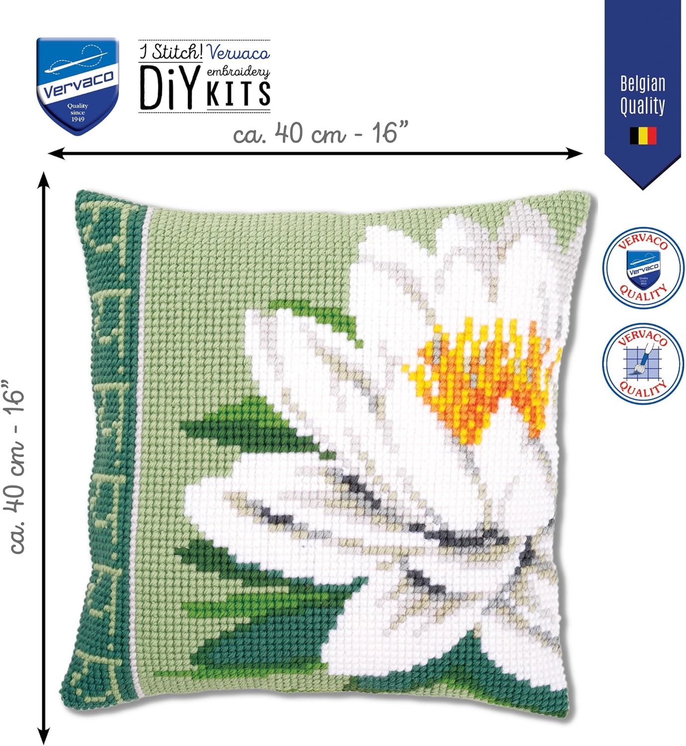 Vervaco Cross Stitch Cushion Kit White Lotus Flower 16" x 16"