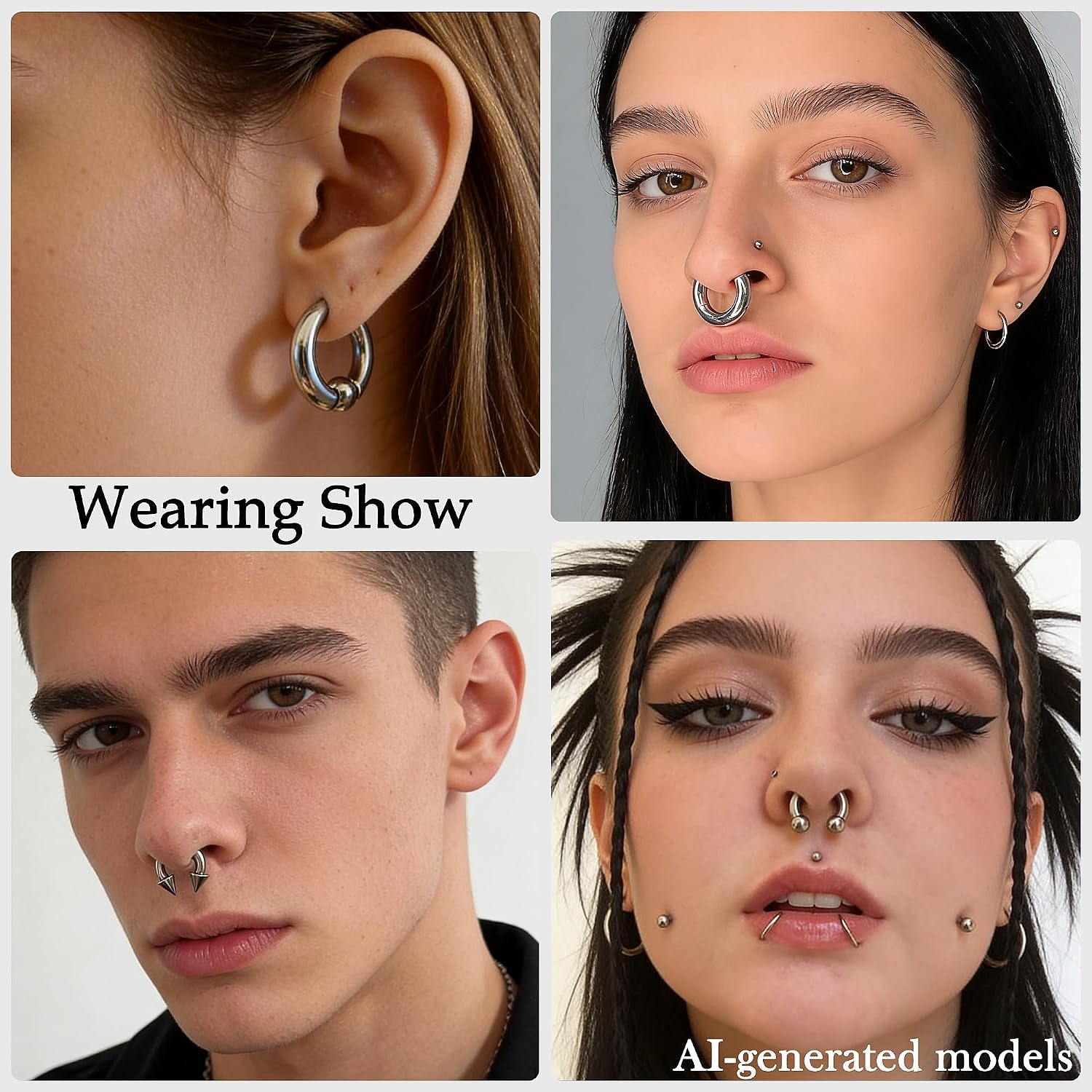 Septum Rings 16G 14G 12G 10G 8G 6G 4G 2G Surgical Steel Septum Stretching Kit Septum Pincher Tapers Gauge Kit Nose Ring Hoop Horseshoe Helix Tragus Daith Rook Piercing Jewelry for Women Men