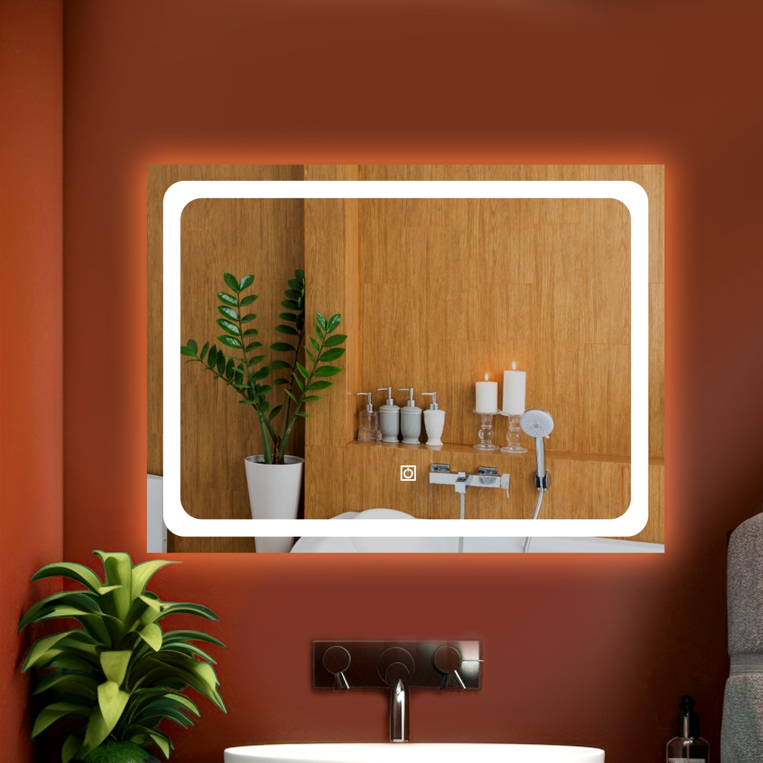 NEVEX 24X18 inch Horizontal Wall Mounter Mirror with Led Light for Wash Basin with Smart 3 Light Tone (Cool White,Natural White and Warm White)