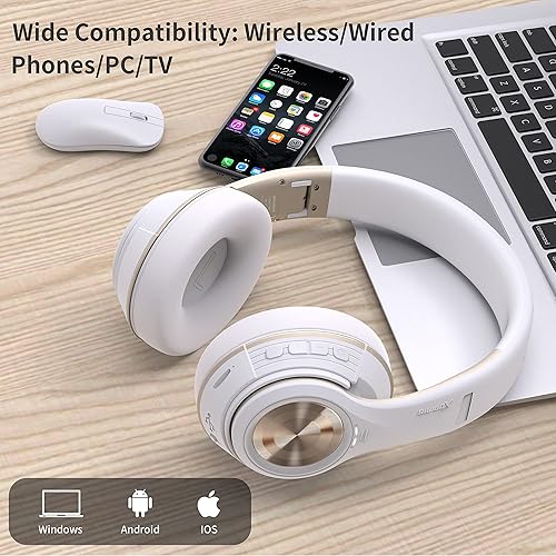 Miniatura 7 de Riwbox Auriculares Bluetooth TX8, auriculares sobre la oreja, estéreo de alta fidelidad, con control táctil y micrófono, orejeras suaves,