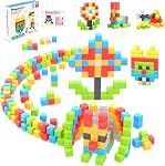 PicassoTiles 108pcs 1” Magnetic Puzzle Cubes Magnet Toys Preschool Construction Building Block Set Sensory Toy Early Education STEM Learning Come with Ideabook for Children Age 3+ Boy Girl PMC108