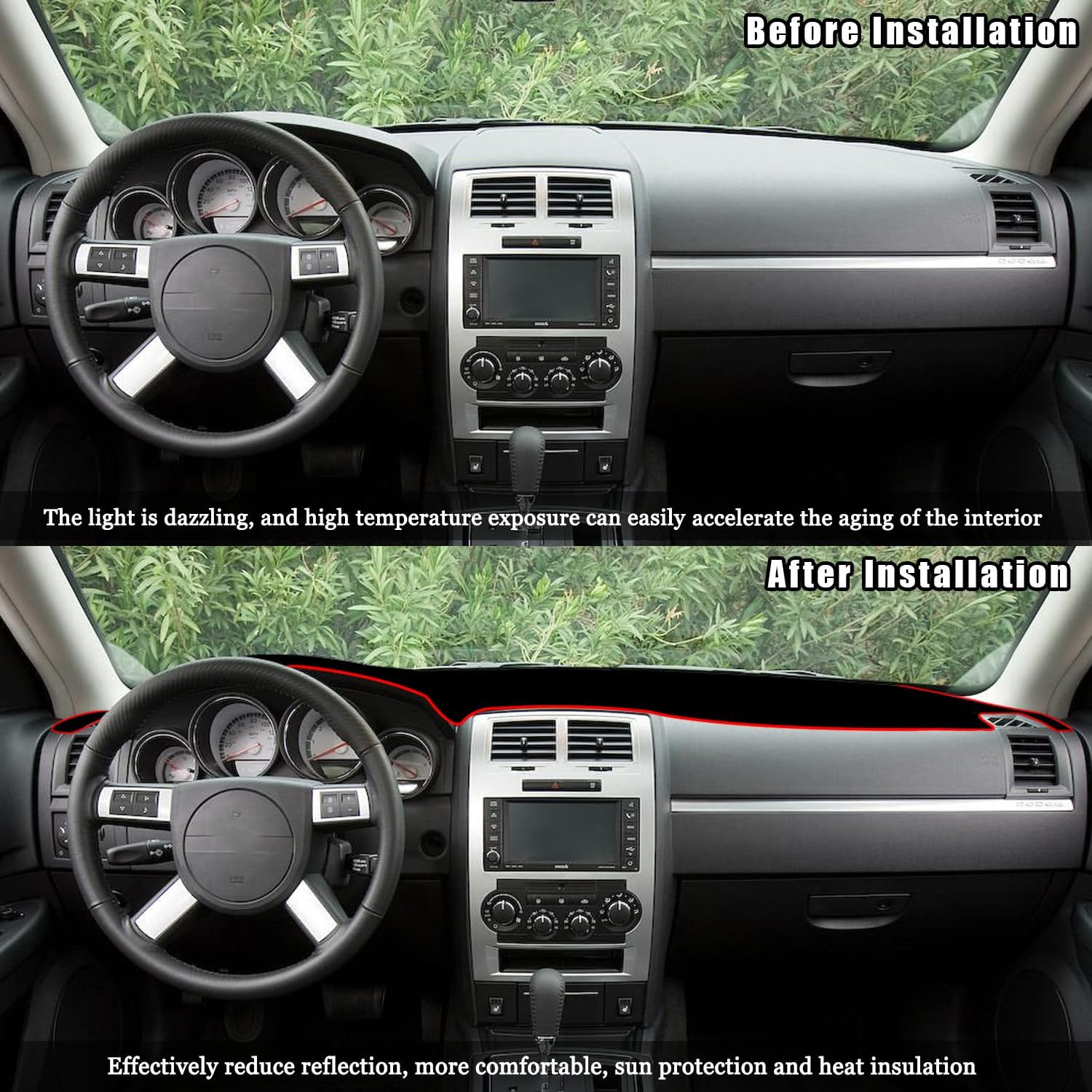 Dashboard Cover Dash Cover Mat Pad Carpet Custom Fit for Dodge Charger 2008 2009 2010 Accessories Anti-Skid Center Console Protector Cover Mat(Red Edge)