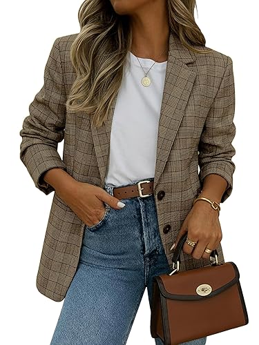 Mina Self 2025 Fall Plaid Houndstooth Blazer Jacket - Fully-Lined