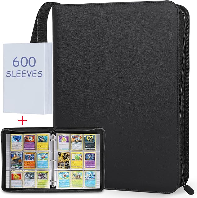JHkim Trading Card Binder for Pokemon, with 600PCS Card Sleeves, Card Holder Book Hold Up to 540 Cards, Card Folder for Pokemon, Yugioh, MTG, TCG, NFL, Baseball and Sports Card