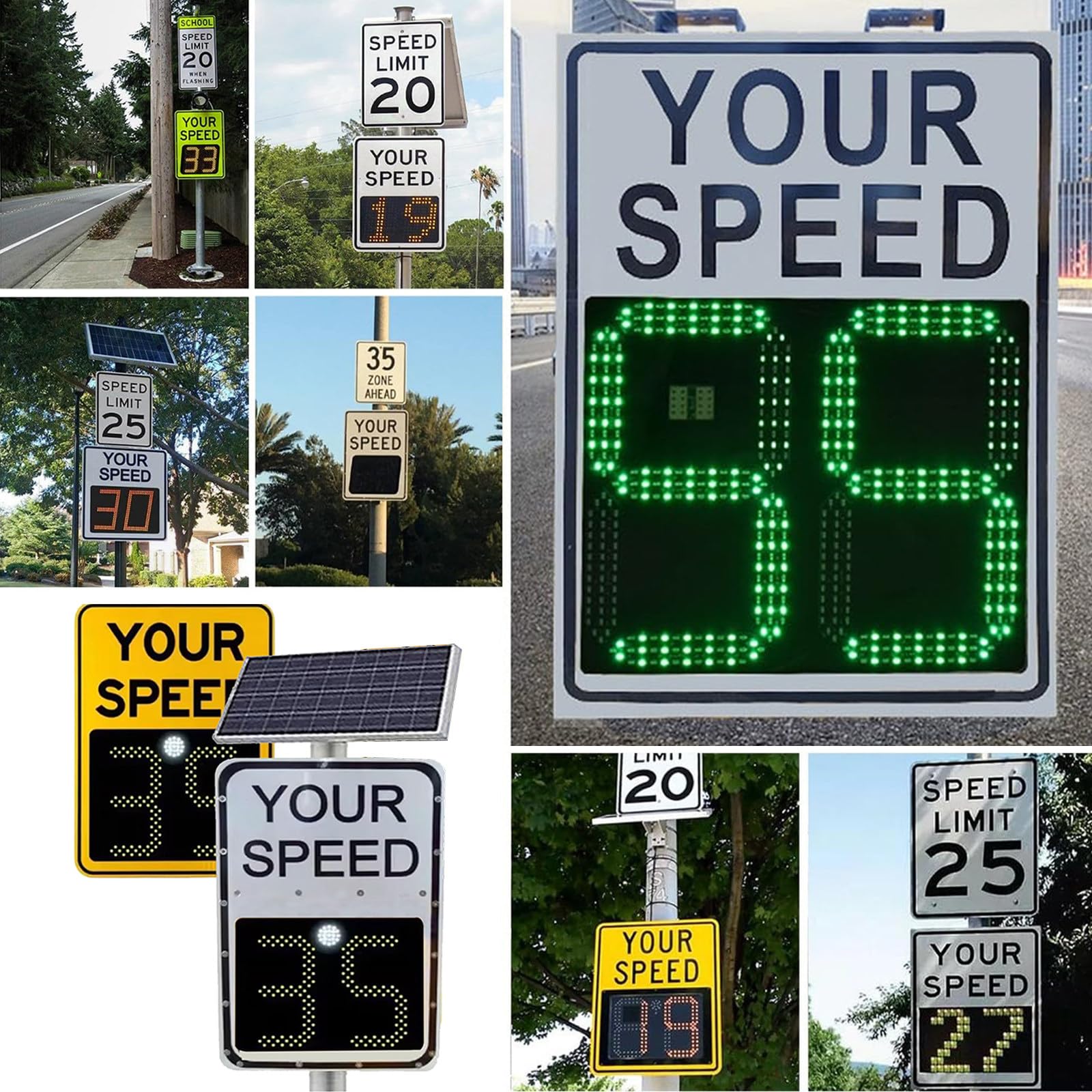 SeñAl De Velocidad Solar con Radar De 61 X 89 Cm, Detector De LíMite De Velocidad para Seguridad Vial, Alerta Roja De Exceso De Velocidad Y Alta Visibilidad Yellow